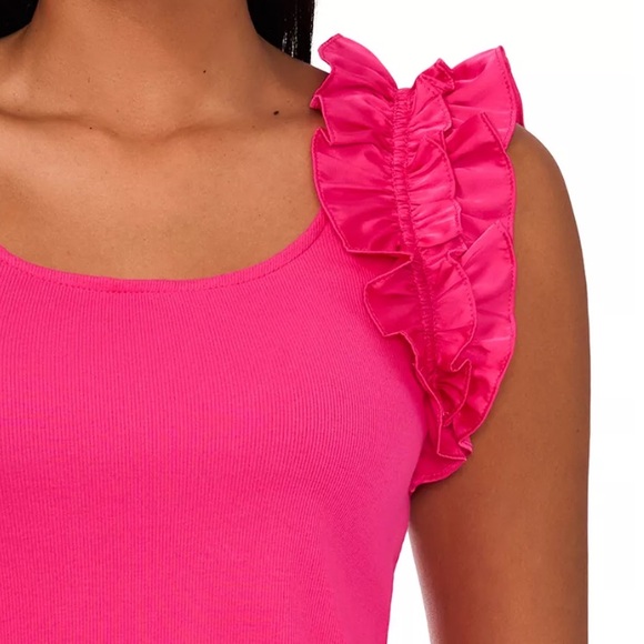 CeCe Pink Ruffle Sleeve Ribbed Tank Top - Picture 2 of 9